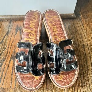 Sam Edelman Black Patent Leather Wedge Sandals size 7.5